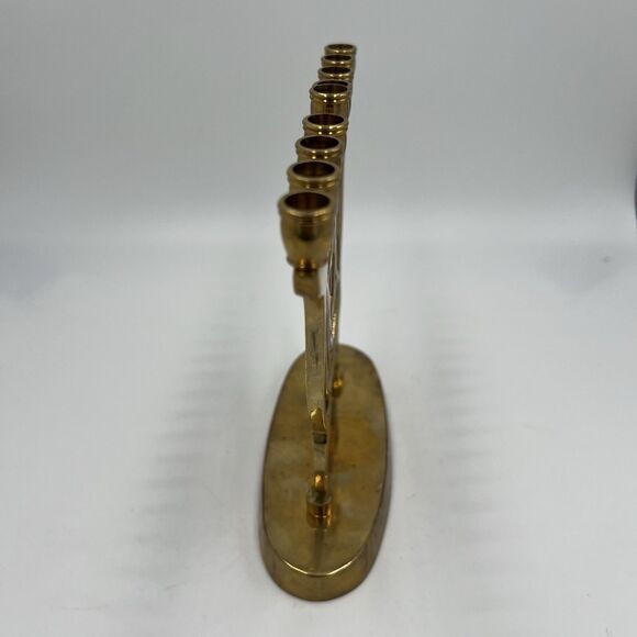 Hanukkah Menorah Jewish Judaica Israel Vintage Brass Chanukah Candle Holder - Picture 2 of 8